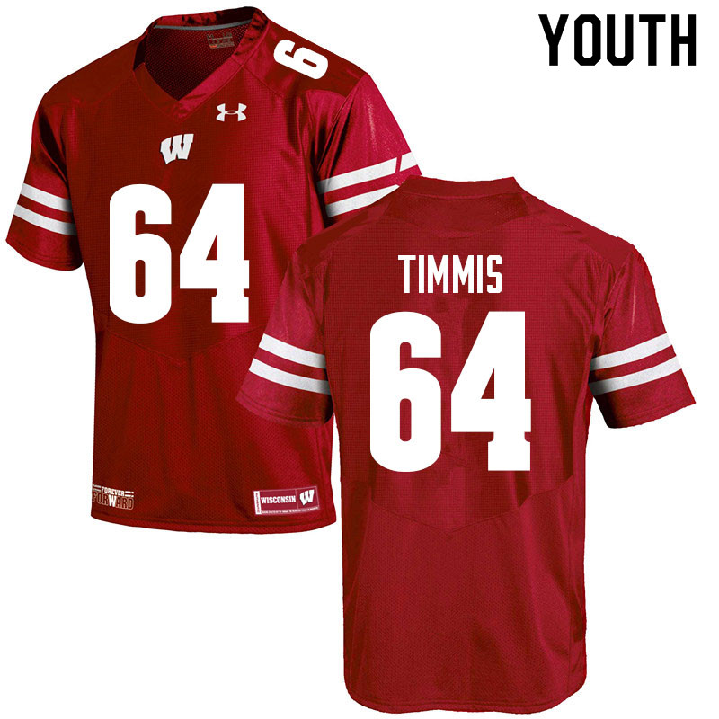 Wisconsin Badgers Youth #64 Sean Timmis NCAA Under Armour Authentic Red College Stitched Football Jersey ES40D87VA